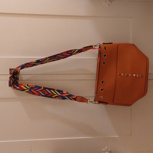 Orange studded shoulder bag with choice of two shoulder straps - Picture 2 of 10